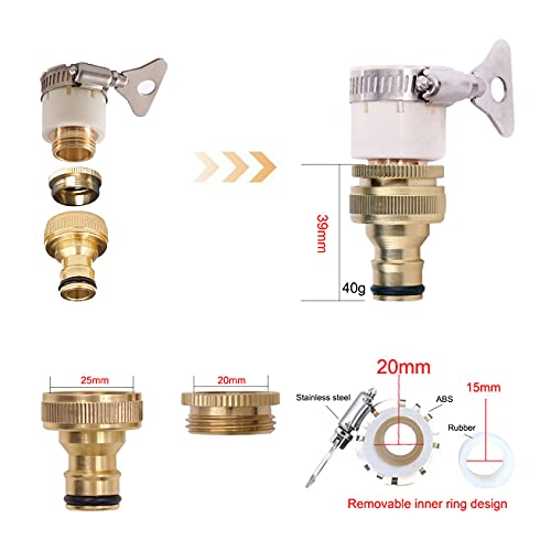 Round Universal Mixer Tap Hose Connector Adapter for Hose Pipe,1/2&3/4Inch 2in1 Garden Kitchen Brass Tap to Hose Connector,Hoses Pipe Fitting for Outside Garden Kitchen Taps,Top Max Diameter 23mm - Image 2