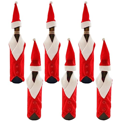 TSLBW Set of 6 Christmas Wine Bottle Bags, Red Wine Bottle Set, Fabric Doll Christmas Flannel Red Wine Set, Snowman Pattern Dress Up, Holiday Creative, Decorations Ideal for Christmas Decoration