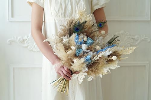 Ramo rústico boho beige para boda con flores preservadas miniatura 2