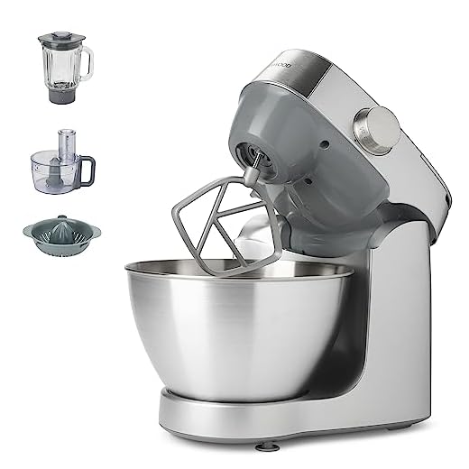 Kenwood Prospero+ KHC29.H0WH - Robot de Cocina Multifunción, Bol 4,3L, Mezclar, Batir y Amasar, Batidora de Vaso de Cristal 1.5L, Procesador de Alimentos 1.4L con Tres Discos y Exprimidor, Plata