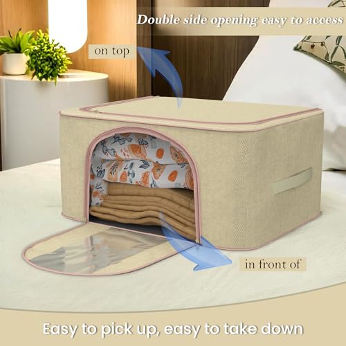 Image of Kuber Industries Pack of 5 Foldable 66 Liter Cloth Organizer for Storage with Steel Frames, Zip & Handles | See Through Saree Organiser for Wardrobe & Seasonal Home Items | LJ-1-BG | Beige