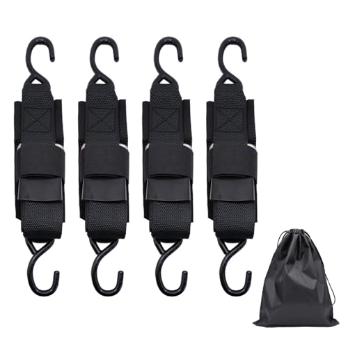 Adjustable Rope Hanger Ratchets Heavy Duty 4 Pack Retractable Ratchet Tie Down Straps for Cars Trucks Motorcycles Outdoor Use - 1200 lbs Load Stability Easy to Use Durable Reliable (Black)