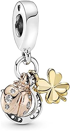 EZ Tuxedo Horseshoe Clover Ladybird Dangle Charms 925 Sterling Silver Good Luck Pendant for Bracelets