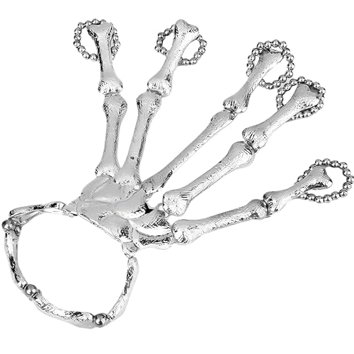 Amscan Black And Bone Metal Skeleton Hand Bracelet - 7 Inch x 4.5 Inch (1 Pack) - Perfect Spooky Party Accessory & Costume Prop