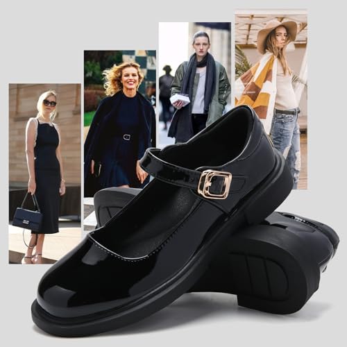 UZB Mary Jane Shoes Womens Flats Shoes Round Toe Ankle Strap Dress Ballet Shoes2