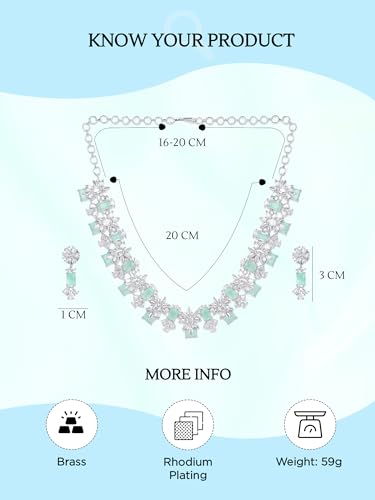 Image of Yellow Chimes Jewellery Set for Women and Girls American Diamond Jewellery Set | Rosegold Rhodium Plated AD Necklace Set for Women | Birthday Gift for Girls & Women