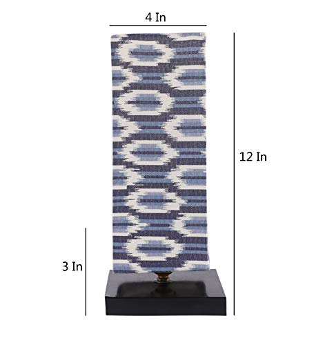 Image of tu casa Table Lamps Black Metal Base with Blue White Cotton Ikat Print Shades for Home Decor Bedrooms Living Room Gifting Diwali Decoration Dining Space Study Room Restaurants (H-12)