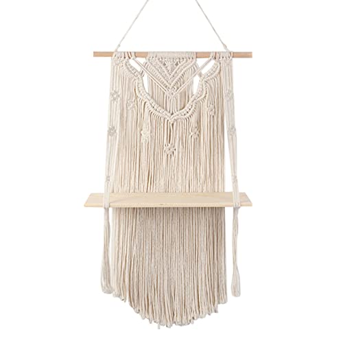 Pretty Comy Estante para Colgar en la Pared de Macramé, Colgador de Planta de Macramé Flotante de Madera rústica, Estantes de Pared Decoración Boho Cover