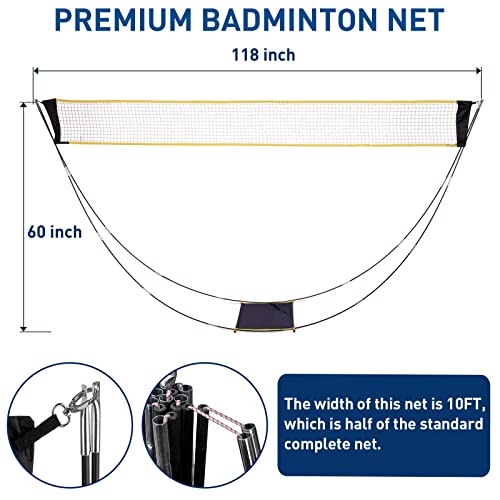 Hiraliy Complete Badminton Set, Badminton Rackets Set Of 4 For Outdoor Backyard Games, Includes 1 Portable Badminton Net, 4 Rackets, 12 Plastic Shuttlecocks, 4 Replacement Grip Tapes And 1 Carry Bag #TOP2