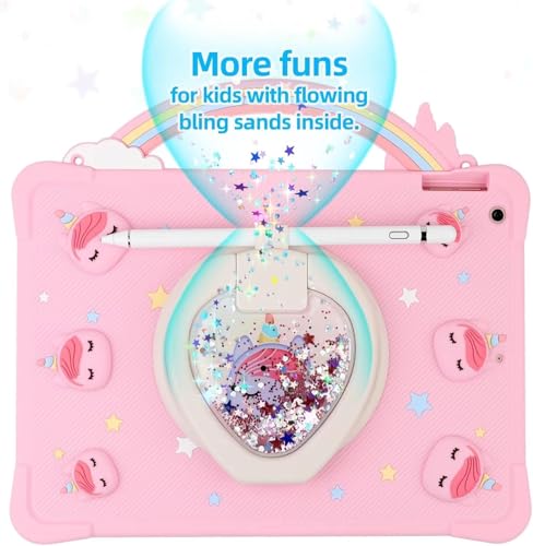 [Super Cute Rainbow Handle Unicorn Case] Kids Case for iPad Air 11-inch M3 (2025) / M2 (2024), iPad Air 5th (2022) / 4th Generation (2020) 10.9 Inch with 360° Rotating Stand
