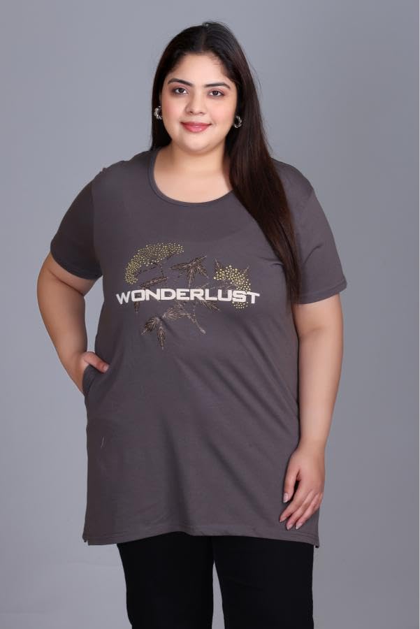 Image of In Love Women's Plus Size Longline T-Shirt with Side Pocket, 3 /4 Sleeve, Crew Neck