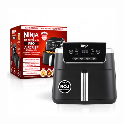 Image of Ninja Air Fryer, 4.7L Capacity, 1750W High-Power Motor, AirCrisp Technology, 4 Cooking Functions - Air Fry, Roast, Bake & Reheat, Non-Stick Drawer & Crisper Plate, AF140IN Black