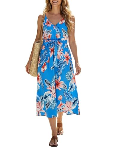 Image of PATPAT Family Matching Outfits Mommy and Me Dresses Hawaiian Tropical Vacation Beach Spaghetti Strap Dress and Shirt