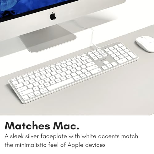Image of Macally Backlit Wired Keyboard for Mac | Compatible Apple Keyboard with Numeric Keypad | Comfortable All Day Typing, Compatible on MacBook Pro /Air, iMac, Mac mini /Pro - Silver