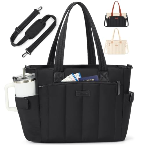 RAINSMORE Bolsa para profesores de 15,6 pulgadas, para ordenador portátil, para mujer, bolso de trabajo, oficina, universidad, Negro