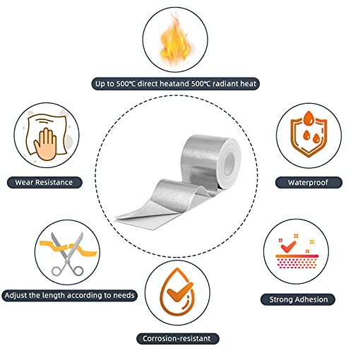 Zonon 2 Rolls Aluminum Foil Tape Heat Shield Tape Barrier Adhesive Reflective Fiberglass Thermal Insulation Reflective Material High Temp Protection(Silver,2 Inch X 32.8 ft)