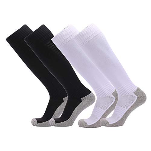 Fitliva Mens Knee High Socks Cotton Long Athletic Women Sweat Absorption Football Socks (Black & White )