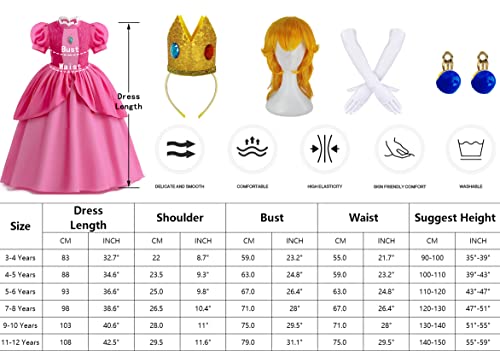 Enccfoeo Princess Peach Costume Girls Kids Princess Peach Dress With Crown Wig Gloves And Earrings Super Brothers Cosplay Halloween Costumes En025M #TOP24