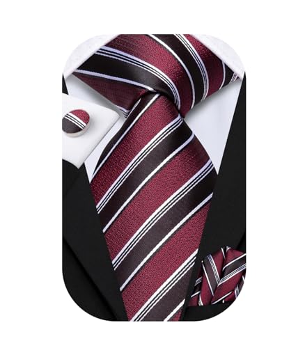 Image of Dubulle Silk Ties Set for Men Formal Paisley Striped Necktie Pocket Square Cufflinks 3PCS Sets Wedding Business Party