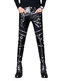 Idopy Men`s Black Party Stage Performance Slim Fit Biker Faux Leather Pants 1145 34