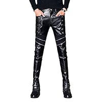 Calça masculina Idopy de couro sintético com ajuste slim fit e desempenho em palco de festa preta, Black 1, 31