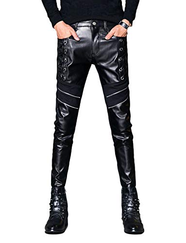 Idopy Men`s Black Party Stage Performance Slim Fit Biker Faux Leather Pants 1145 36 #TOP29