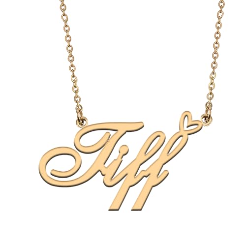 HUAN XUN Tiff Name Necklace for Women 18k Plate Nameplate Custom Necklaces Charm Stainless Steel Jewelry Gifts for Family