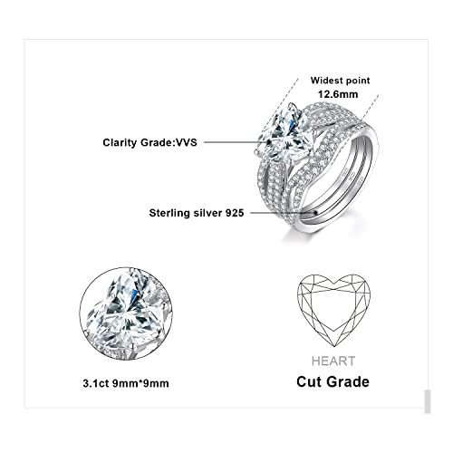 JewelryPalace Love Heart 3ct Cubic Zirconia Solitaire Engagement Rings for Women, 925 Sterling Silver Promise Ring for her, Simulated Diamond Twisted Anniversary Wedding Ring Band Enhancer Bridal Sets2