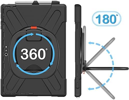 Custodia compatibile con Microsoft Surface Pro 7+ Plus/Pro 7/6/5/4 da 12,3 pollici, antiurto, con pellicola protettiva, robusta custodia protettiva con supporto e tracolla (nero)