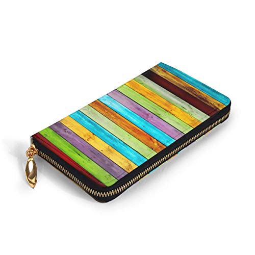 Preisvergleich Produktbild JHGFG Grunge Rustikale Holzbretter RFID-Blocking-Reißverschluss für Damen Brieftasche Echtes Leder Clutch Langer Kartenhalter Organizer Wallets Große Reisetasche