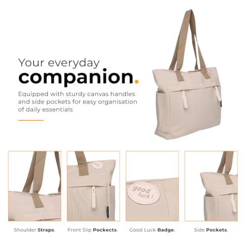 Image of Tressential Canvas Tote Bag, HandBag for Women, Multi-Pocket Design, Casual Style for Office & College