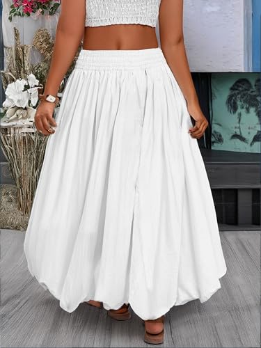 Verdusa Women's Plus Size Y2k Bubble Midi Skirts Elastic Waist Pleated A Line Flared Skirt2