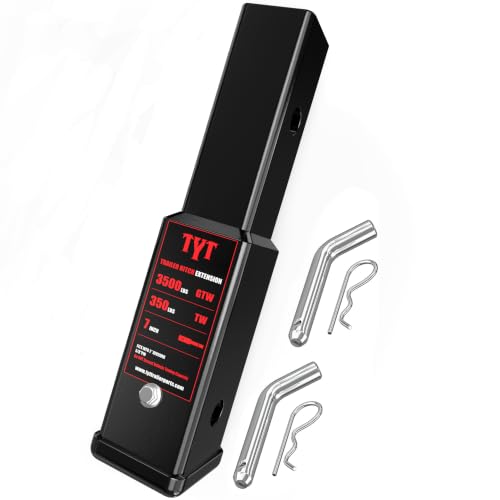 Image of TYT Trailer Hitch Tube Extender for 2 inch Receiver, 7 inch Extension Length, with 5 /8 inch Pin and Clip, 3500 lbs GTW