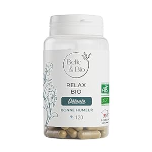 COMPLEXE DETENTE & SOMMEIL – RELAX BIO – Aubépine, Valériane, Passiflore & Lavande Bio – Certifiés Ecocert – 120 gélules – Cure 2 mois – BELLE&BIO – Fabriqué en France