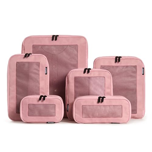 Image of Aerotrunk Compression Packing Cubes for Travel - Luggage Organizer Bags - Double Zipper Packing Cubes for Suitcases (6-Pack, Rose)