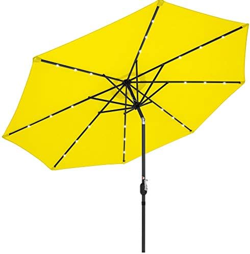 Best Choice Products 10ft Solar Powered Aluminum Polyester LED Lighted Patio Umbrella w/Tilt Adjustment and Fade-Resistant Fabric, Yellow