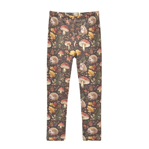 ZZKKO Girls Leggings Fall Mushrooms Hedgehogs Toddler Girls Clothes Toddler Comfortable Bottoms Girl Leggings 3T-10Y