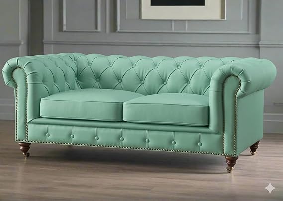 Image of A to Z Furniture Classic 3+2=5 Seater Sofa Set Luxury Chesterfield Leatherette Sofa in for Home Living Room & Office (3+2=5 Seater Sofa Mint Green)