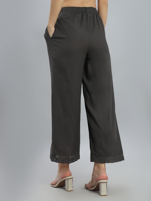 Image of GO COLORS Soft Linen Wide Pant Full Length for Women| Breathable, Mid Rise
