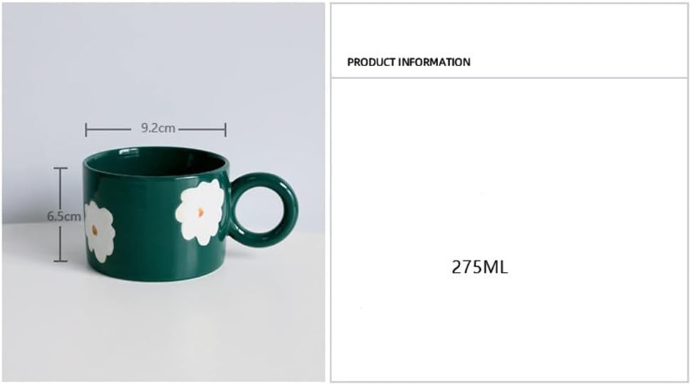 Nordic Hand-painted Flower Ceramic Mug Personality Tea Cup With Round Handle Emerald Couple Coffee Cup