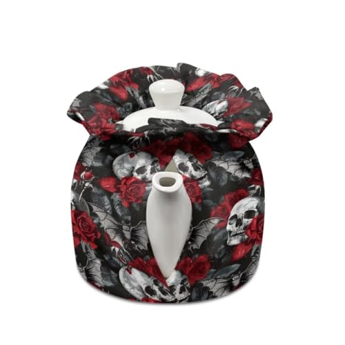 Image of Halloween Tea Cosy Gothic Skull Tea Kettle Dust Cover for Party Insulated Teapot Covers for Home Kitchen Decoration Gift for Wife