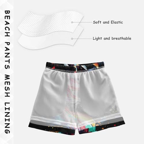 Pigsaly Boys Swim Trunks Chinese Dragon Head Colorful Boys Board Shorts Swimsuit Swimwear Summer Bathing Suit 5T4