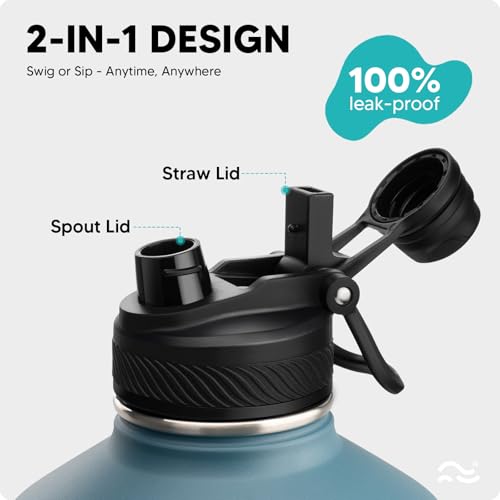 Image of Swigina [2-IN-1 LID] Gallon Insulated Water Bottle with Silicone Boot (48hrs Cold /24hrs Hot) - DIY Stickers, Leakproof, BPA Free, 128 oz