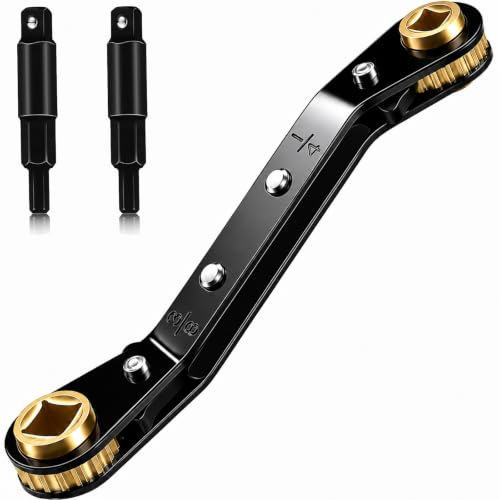 Image of HVAC Service Wrench,3 /16 inch-3 /8 inch 5 /16 inch x 1 /4 inchValve Wrench with Hex Adapters | HVAC Tools, Dual Head Ratchet Design, 4 Size Valve Wrench, Hex Bit Adapter Kit, AC Refrigeration Repair