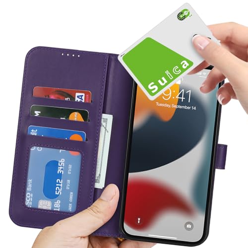 Image of for iPhone 13 Pro Case Wallet with Card Holder,for iPhone 13 Pro Wallet Case for Women Men,PU Leather Shockproof Magnetic Buckle Stand Flip Phone Case-Purple