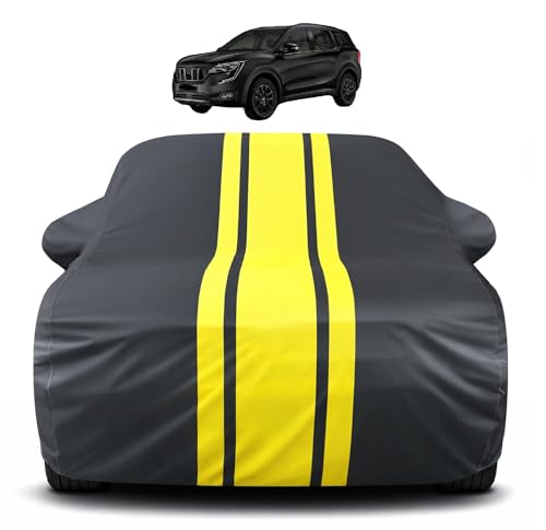 Image of Auto Hub Car Cover Compatible with Mahindra XUV 700 with Mirror Pocket, Soft Cotton Lining, XUV 700 Car Cover Waterproof - Yellow-Black