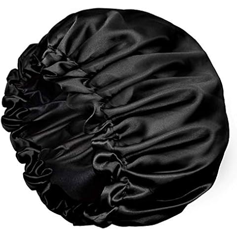 Satin Bonnets,Adjustable satin bonnets for women,Double Layer Large Sleeping Silk Bonnet,Soft Sleep Bonnet For Women Girls Curly Natural Hair Night Sleep Cap (Black) Cover