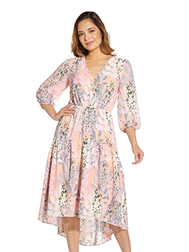 Adrianna Papell Women's Floral Printed Buttoned Dress, Blush Multi, 16