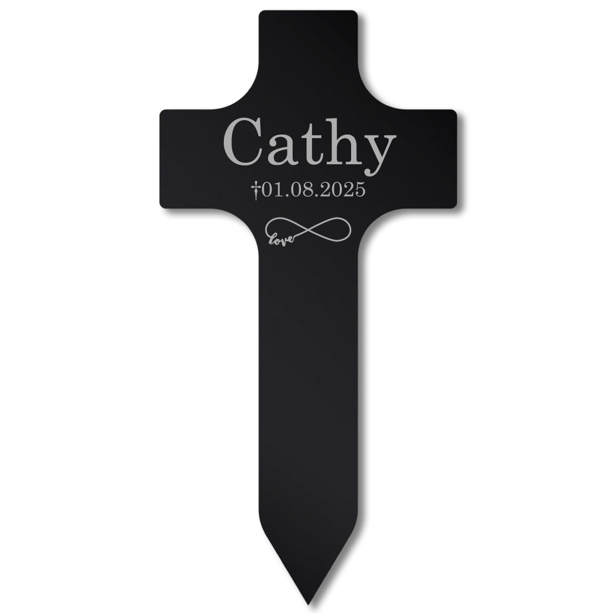 Paule Black Personalisiertes Tier Grabkreuz mit Text Gravur - Acrylglas Schwarz Hochglanz 150 x 300 mm - wetterfest, für Hund, Katze und alle Haustiere, individueller Text
