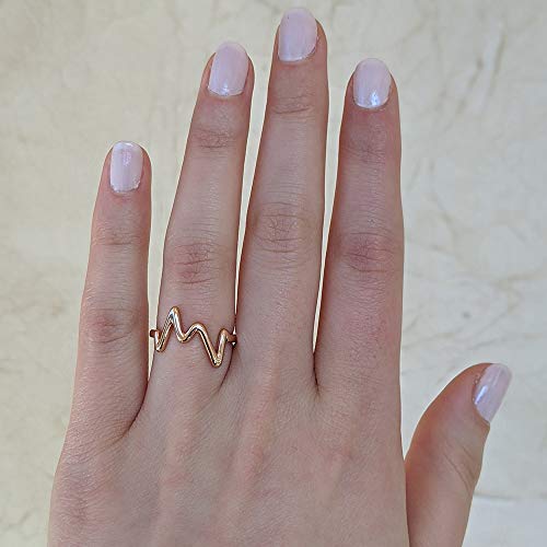 TwoBirch 18k Rose Gold Microplated 925 Silver Heartbeat Ring (Size 6, 7, 8 or 9)2